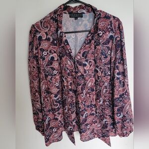 Eloquii Paisley Tie Neck Blouse Size 14